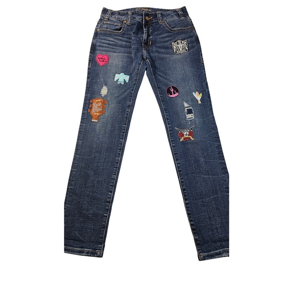 Rock & Roll Cowgirl Women's Boyfriend Skinny Jeans Sz 26 western rodeo patches